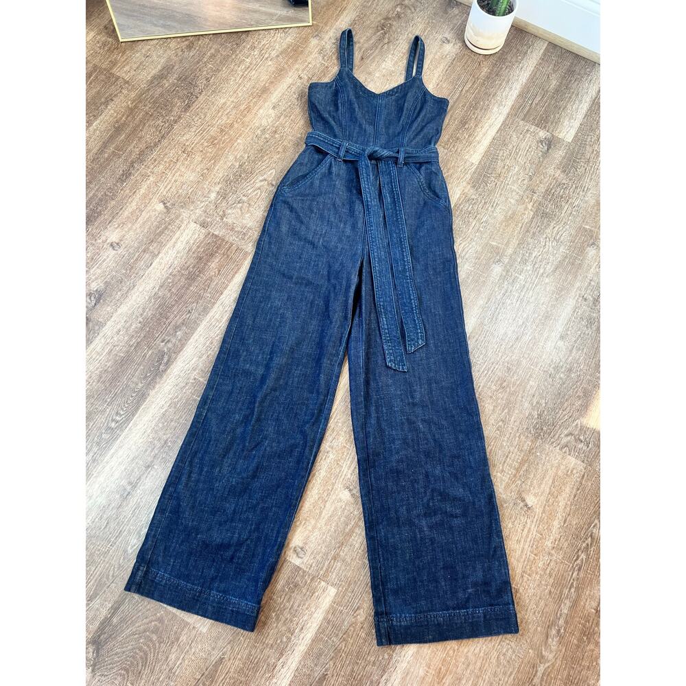 American Eagle Denim V-Neck Jumpsuit Wide Leg Relaxed Fit - Picture 2 of 7